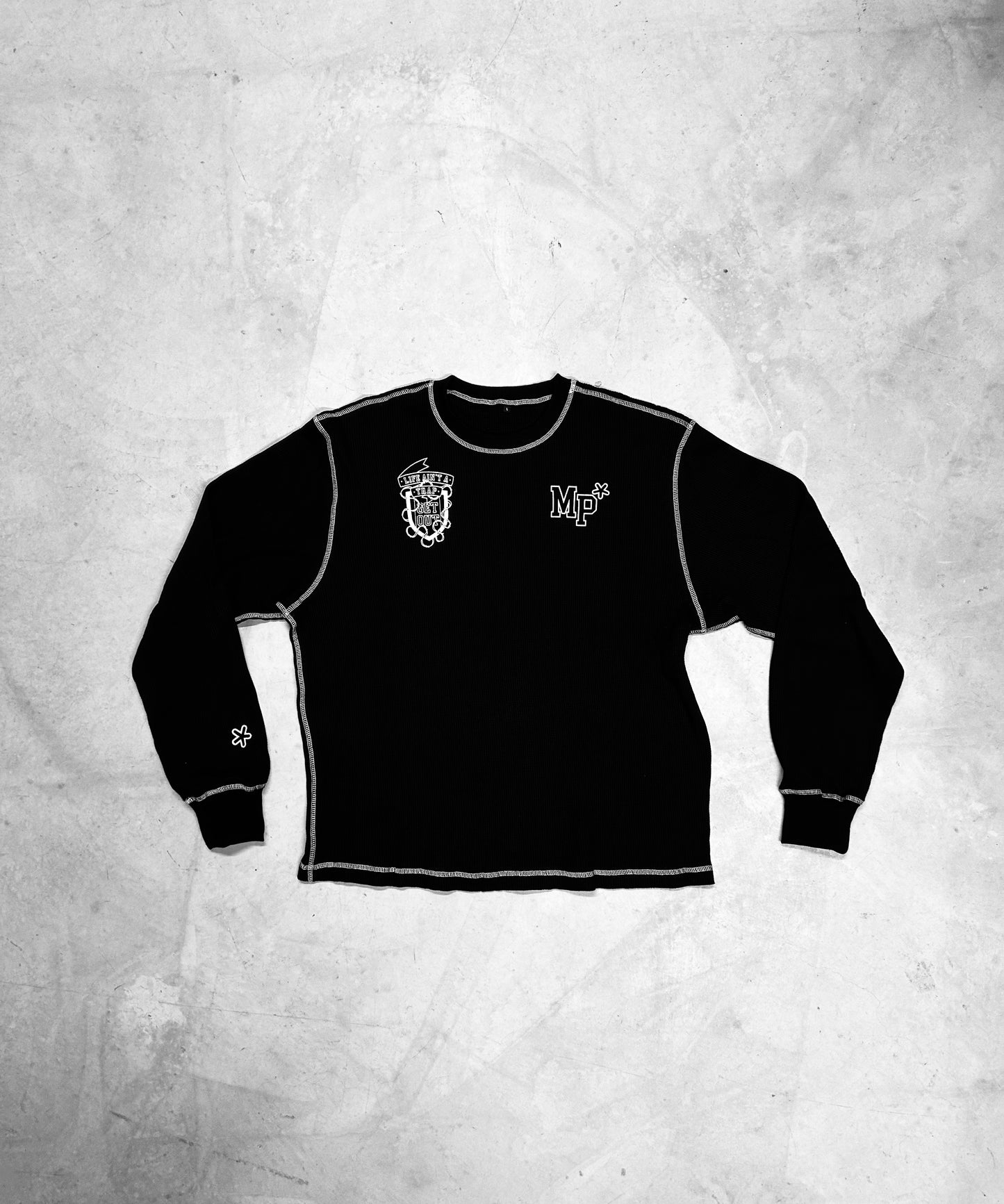 1.2* University Waffle Black Long Sleeve